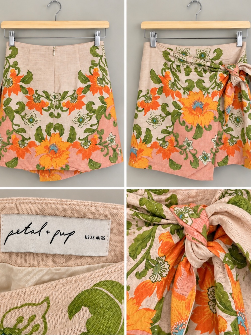 Petal & Pup Cream and Pink Floral Tie-Wrap Skirt - XS